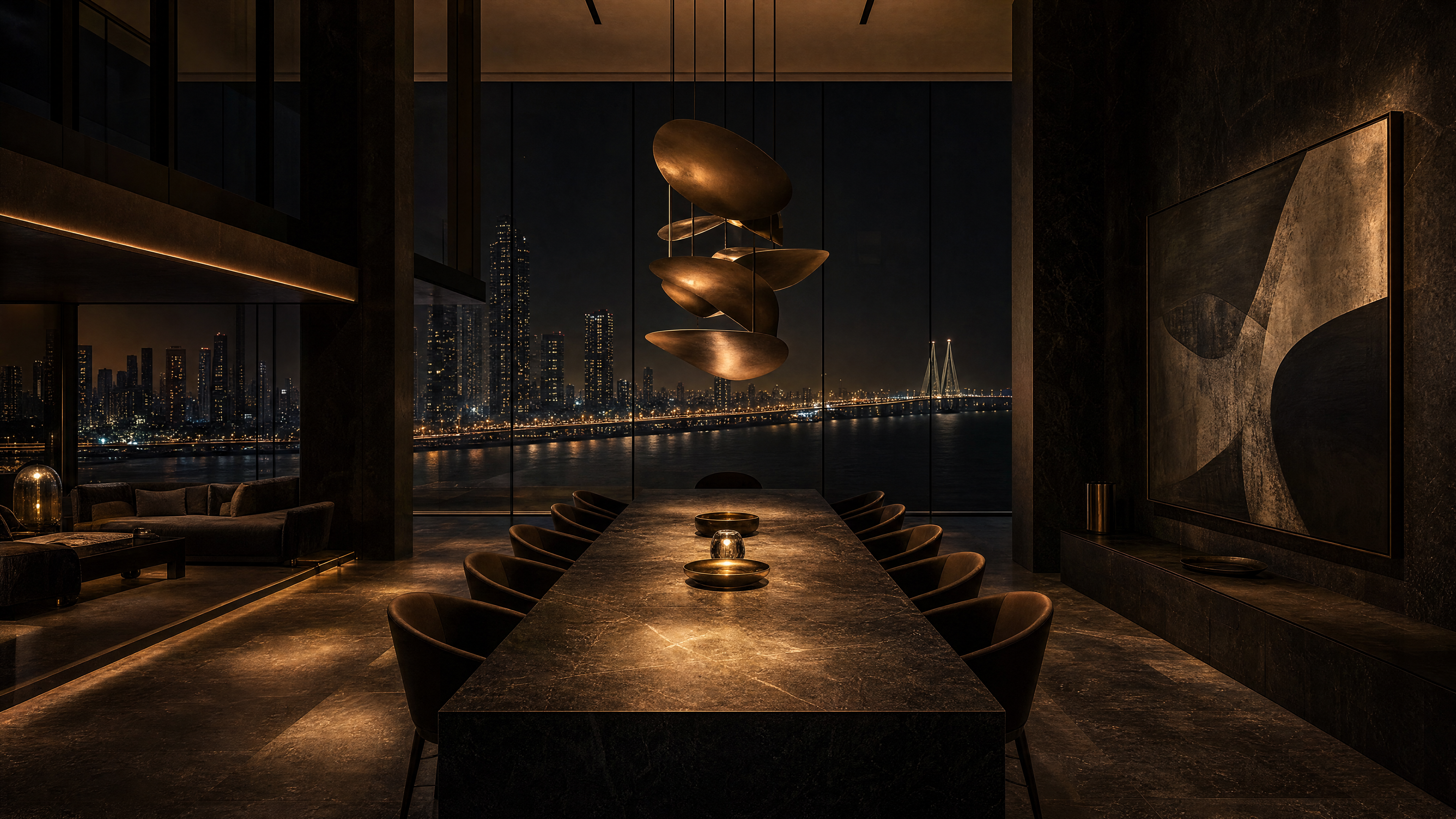 A private dining salon overlooking the Mumbai skyline